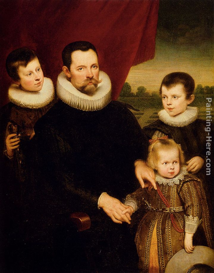 Portrait Of A Nobleman And Three Children painting - Cornelis De Vos Portrait Of A Nobleman And Three Children art painting